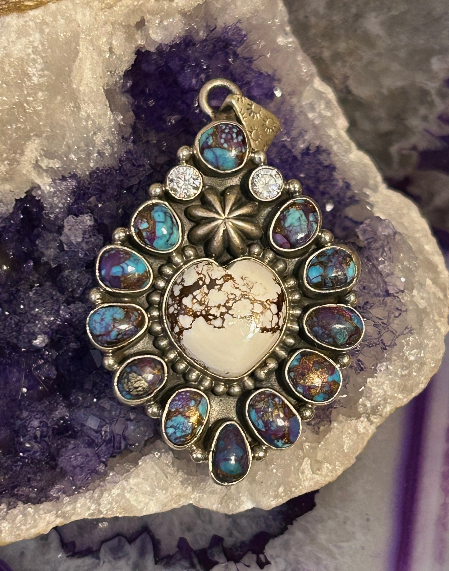 Sterling Silver Wild Horse,Turquoise Mojave, CZ Stone Pendant