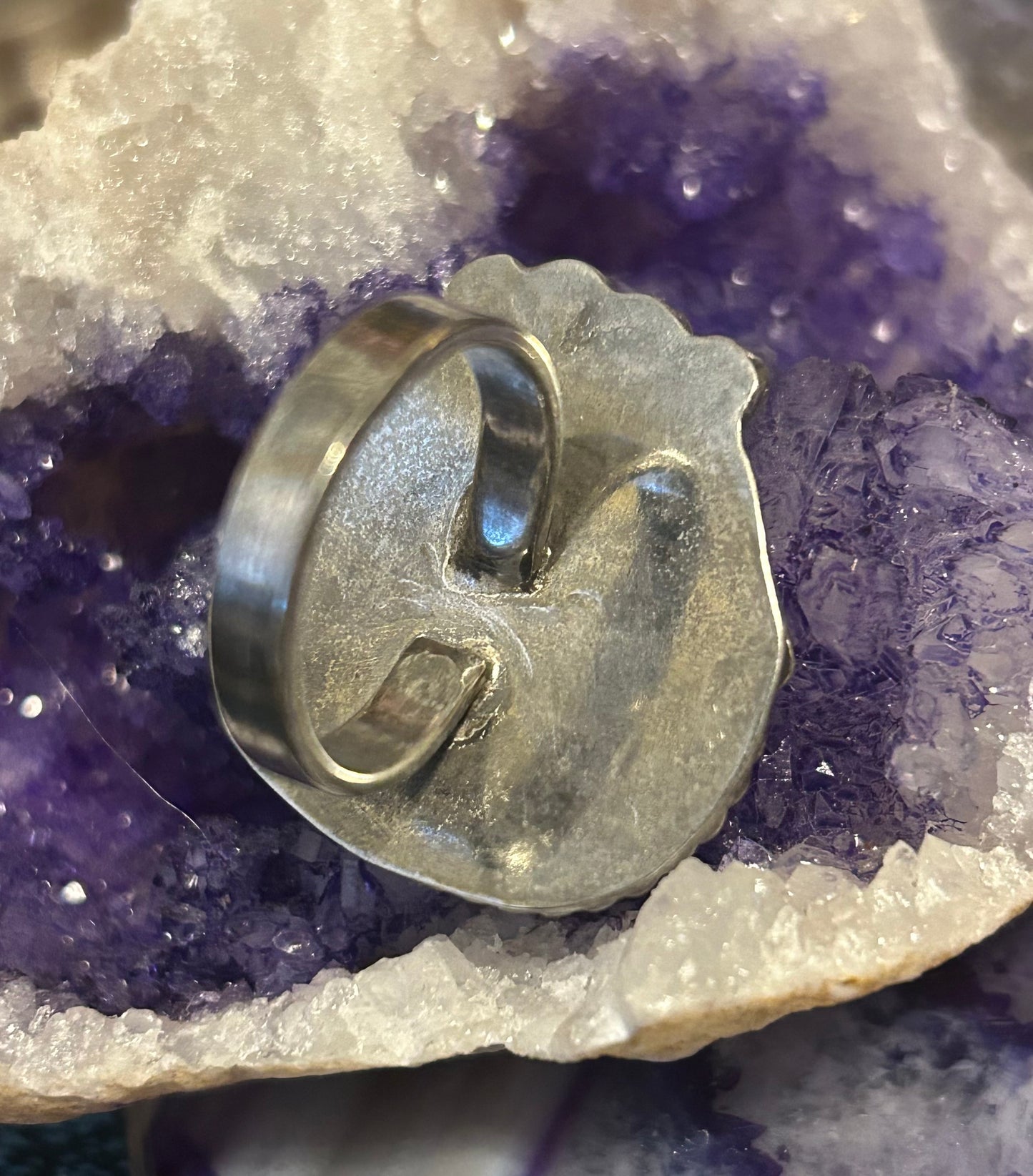 Vintage Sterling Silver Multi-stone Inlay Large Ring Size 9.5