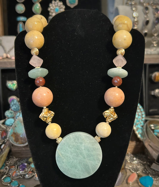 Vintage Deadstock Rosemary G Ro-Do Multi Stone Bead Necklace