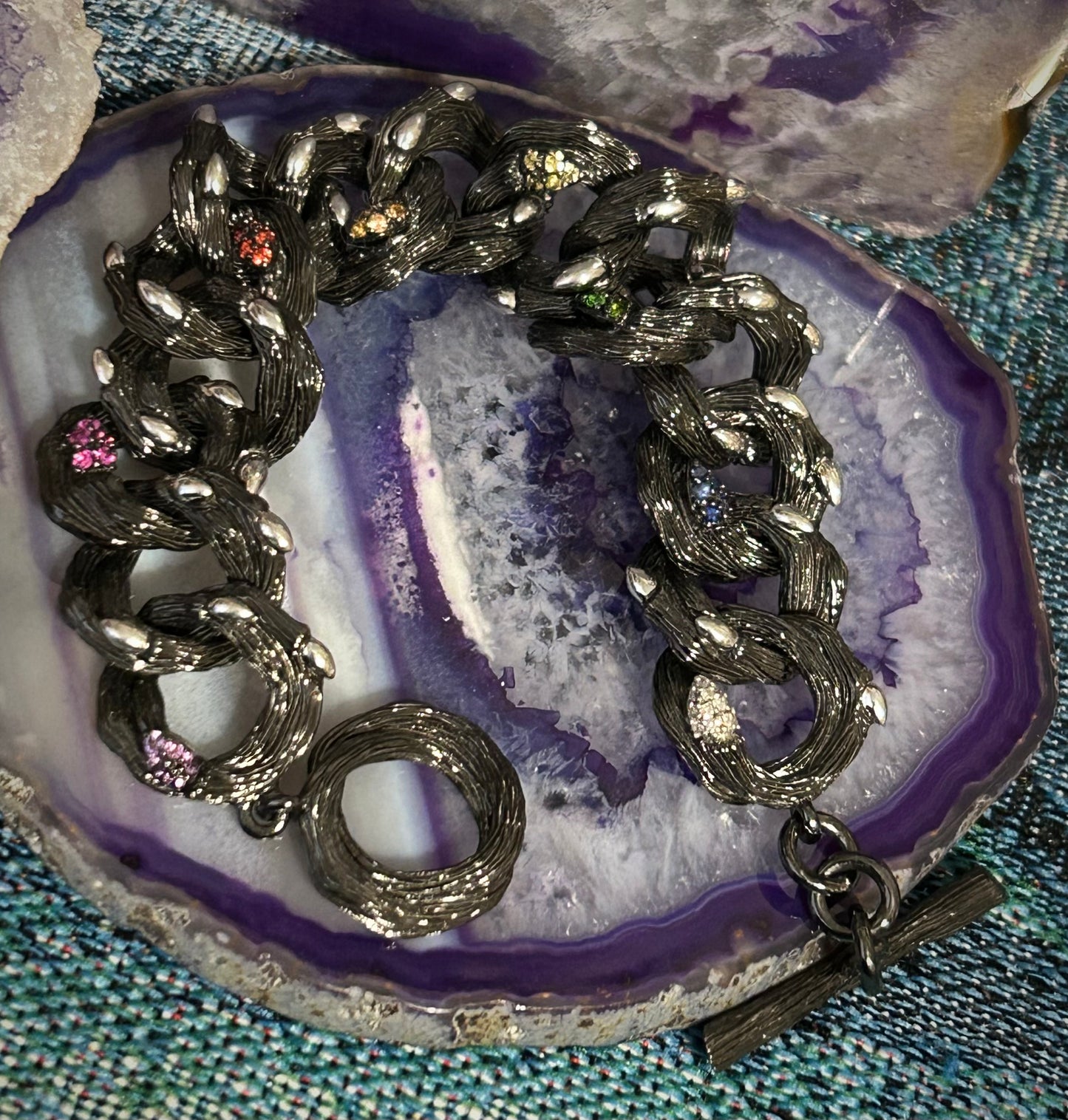 STEPHEN DWECK Fortuna Branch Sterling Silver, Diamonds, & Sapphire Link Bracelet