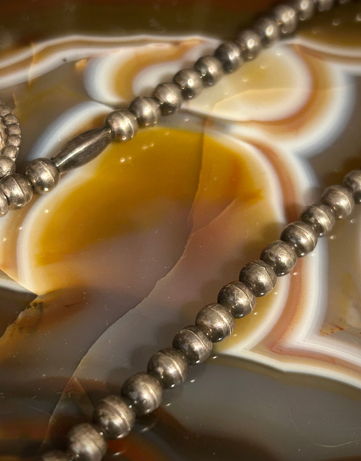 Sterling Silver Vintage Native American Turquoise and Bench Bead Choker Necklace