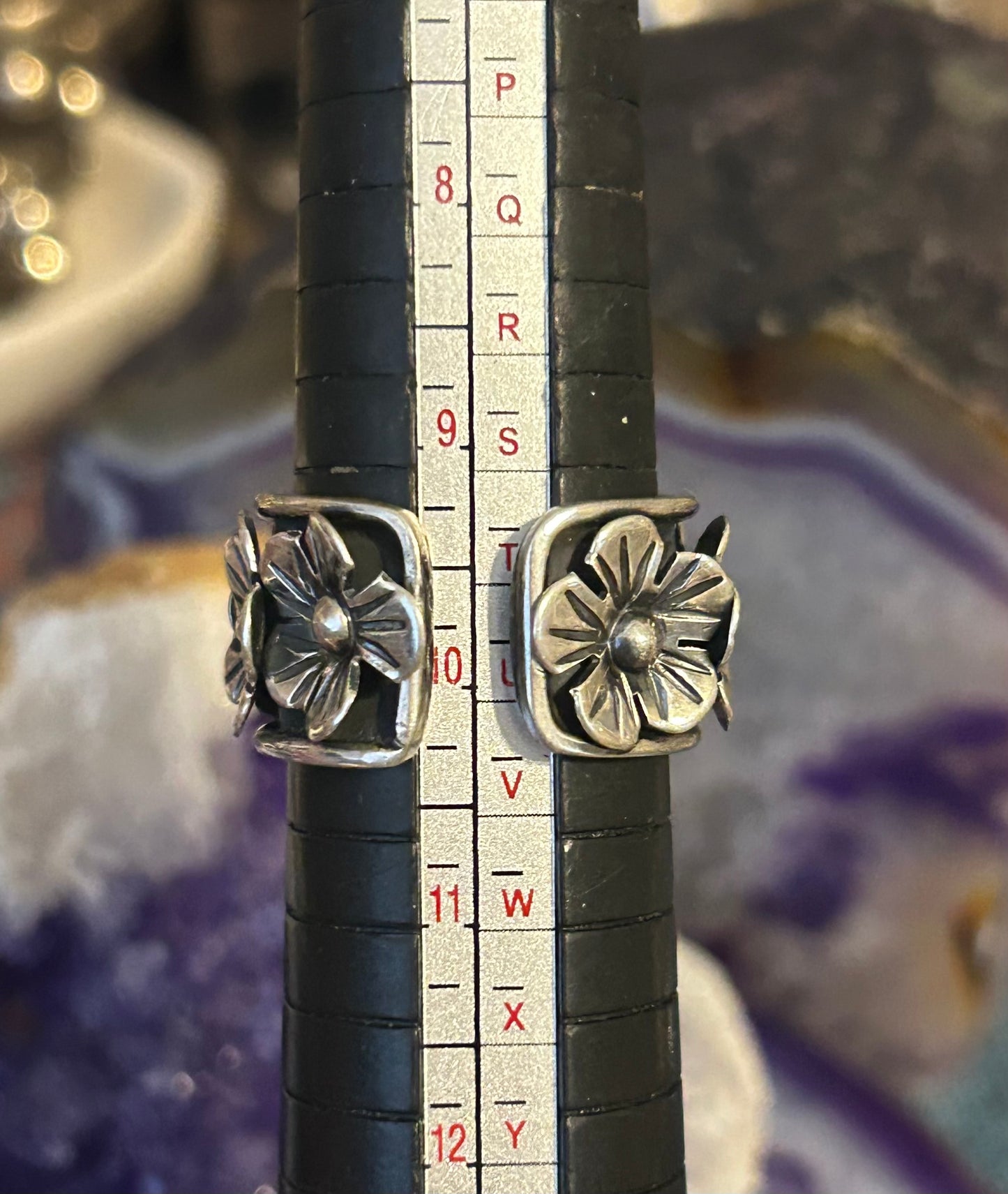 Sterling Silver Taxco Mexico Emerald Heart & Flowers Ring Size 8-9.5