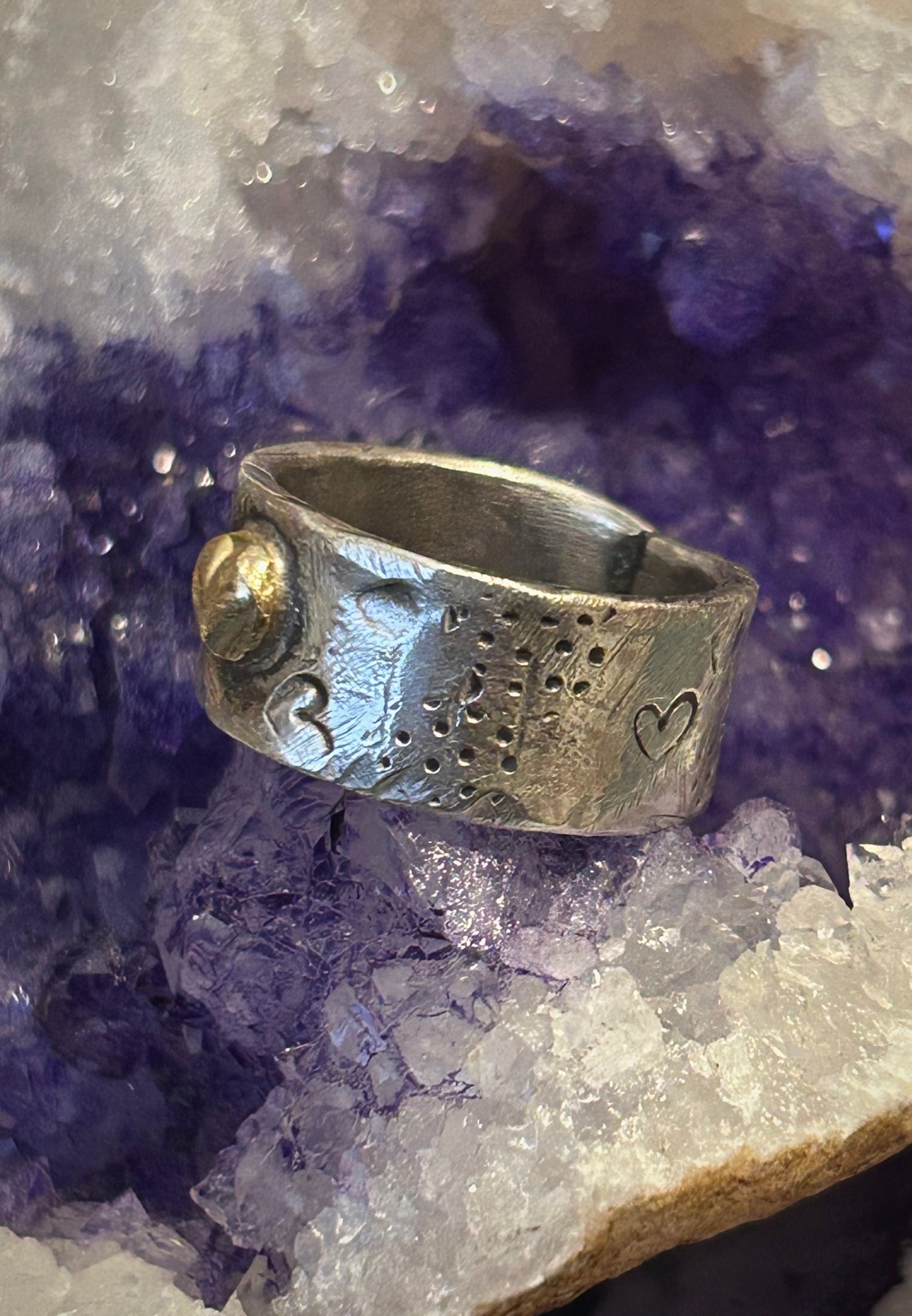 GUZ LOVE NO.105 • 14K Gold/Sterling Silver “Apocalypse” Heart Band • Size 6.75