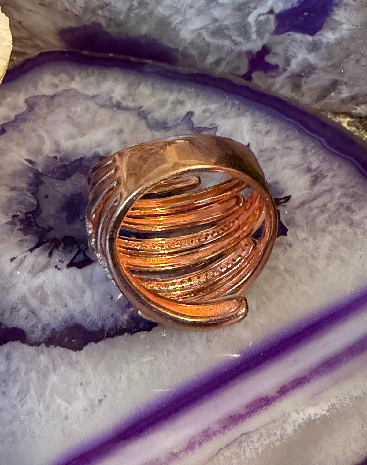 Rose Gold Plated Sterling Silver Modernist CZ Ring Size 7-8