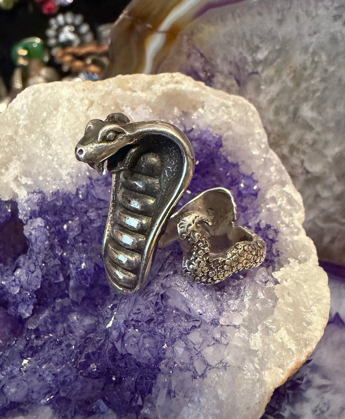 Sterling Silver Modern Taxco Mexico Large Cobra Snake Ring Sz 9-10