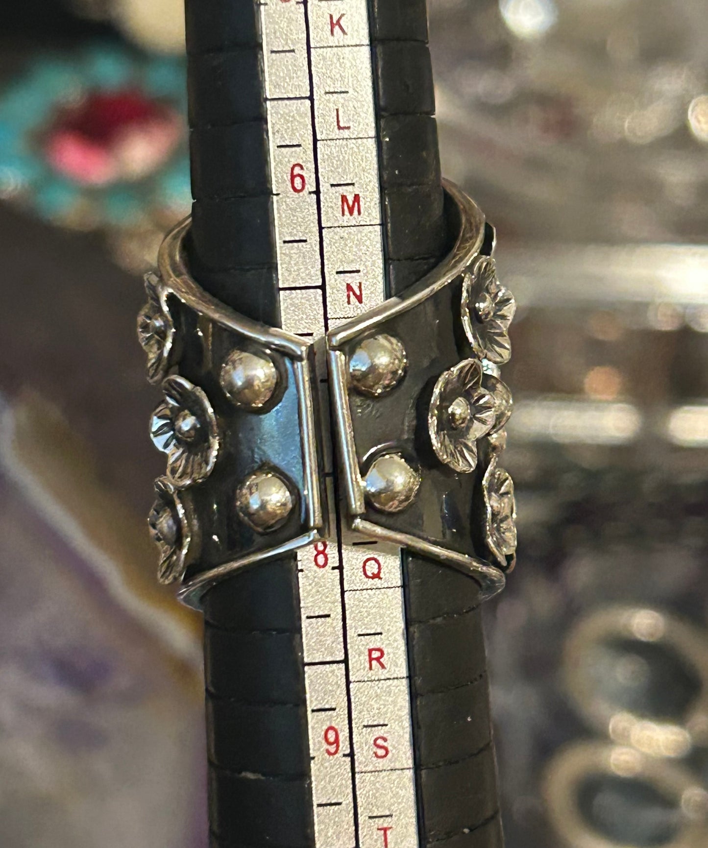 950 Silver Taxco Mexico Large Tiger And Flowers Wide Ring Sz 7-8.5