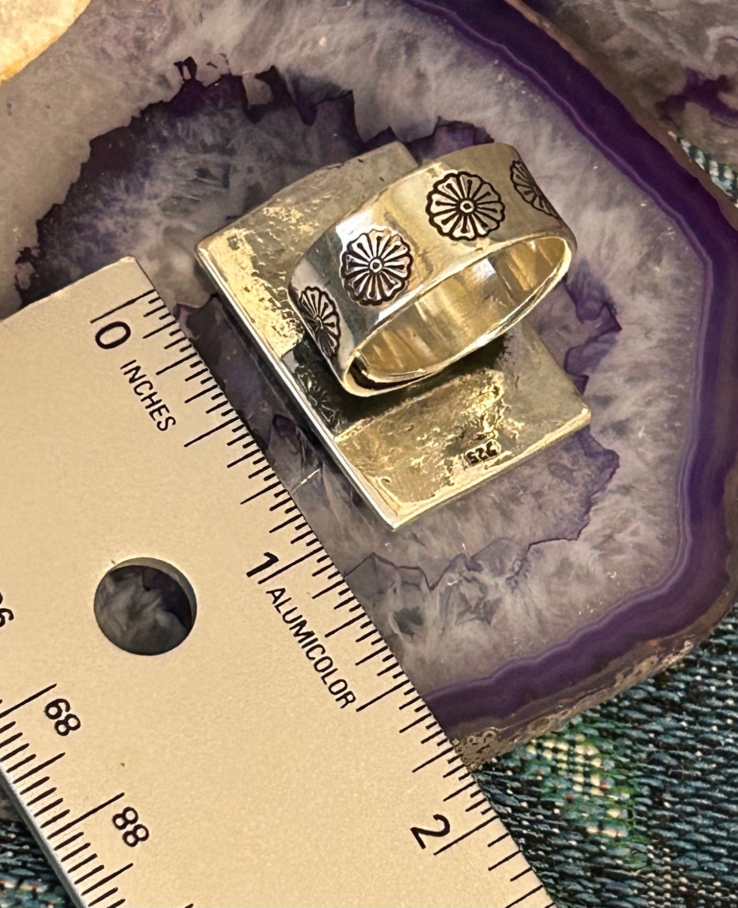 Sterling Silver Modern Taxco Mexico “TAXCO” City Scene Loteria Card Ring