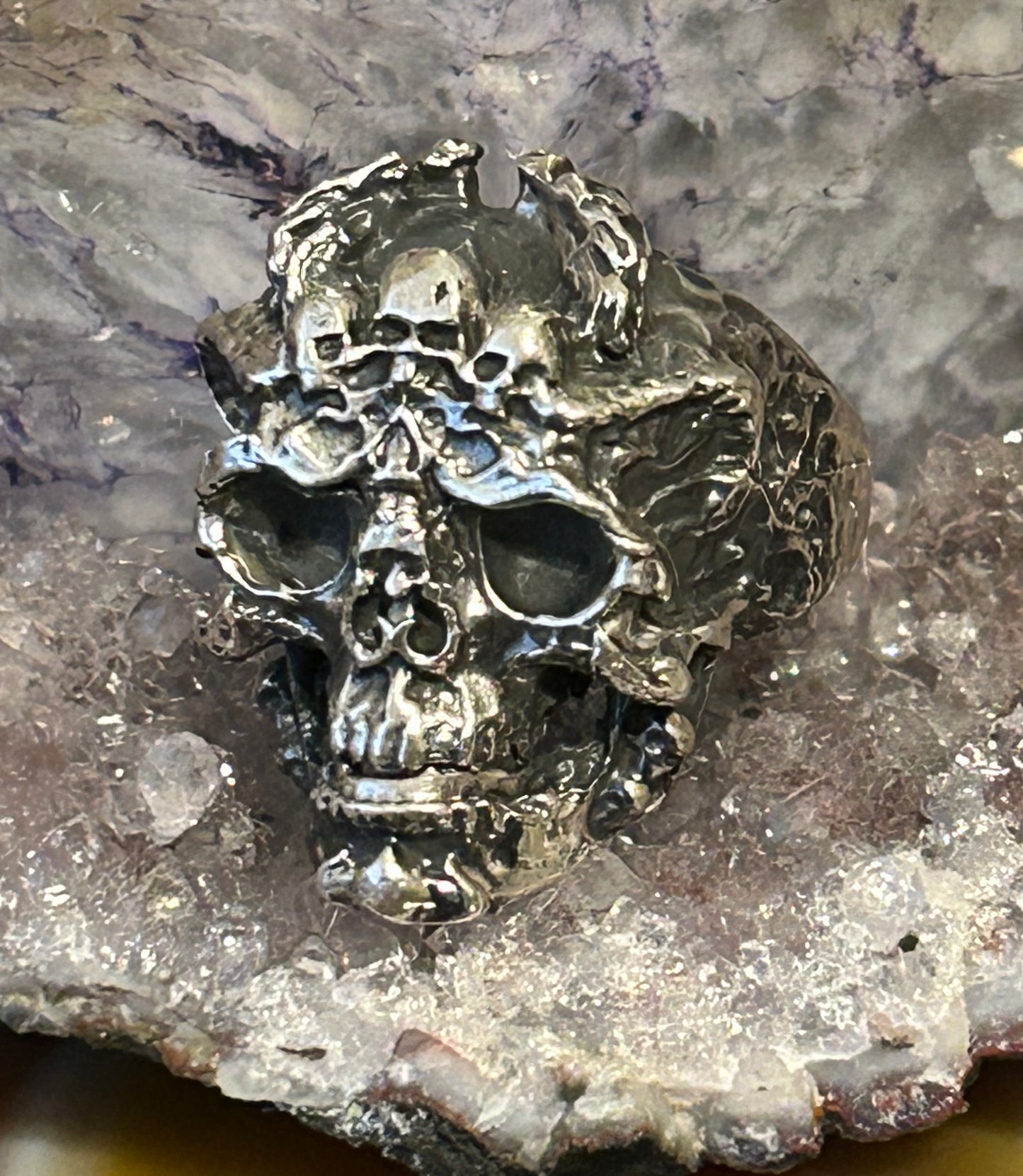 Sterling Silver Taxco Mexico Skull With Skulls Ring Size 10