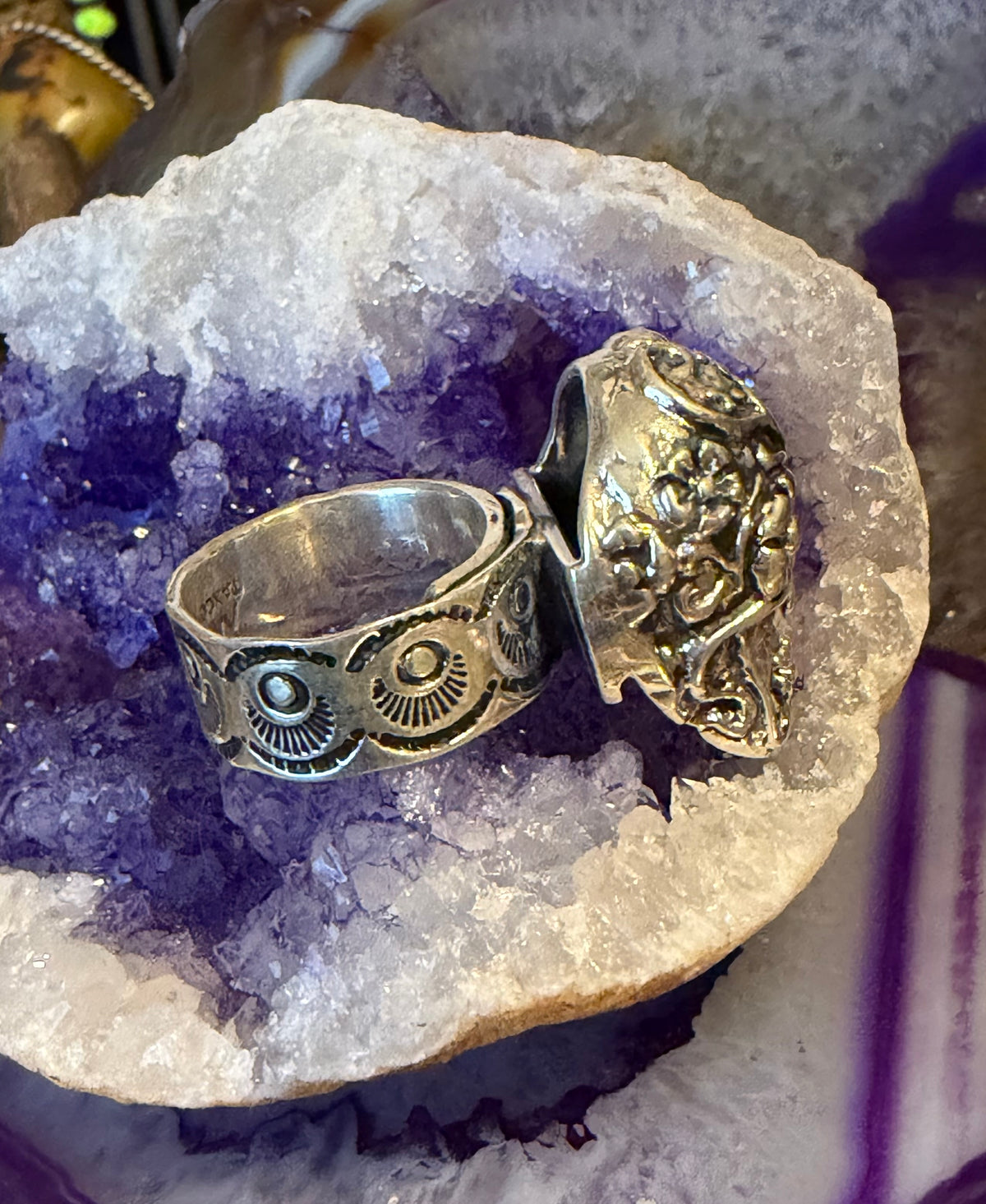 Sterling Silver Modern Taxco Mexico Chunky Statement 3D Sugar Skull Ring