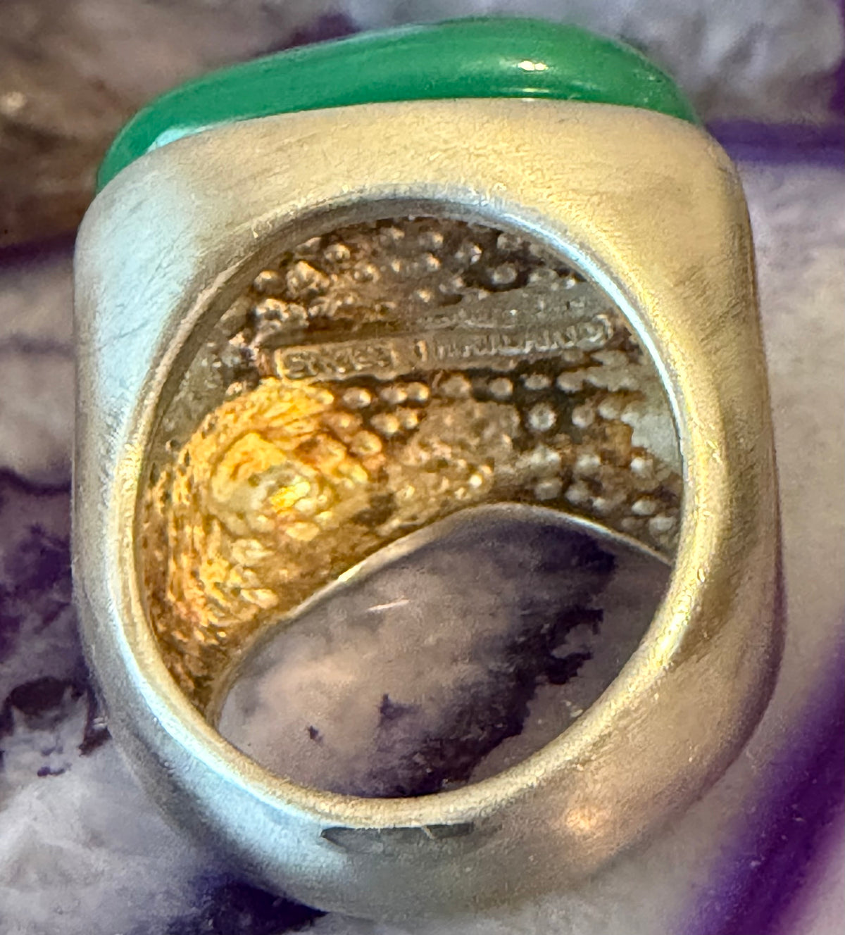 Vintage Estate Sterling Silver Dichroic Glass Dragon Eye Looking Ring Sz 6