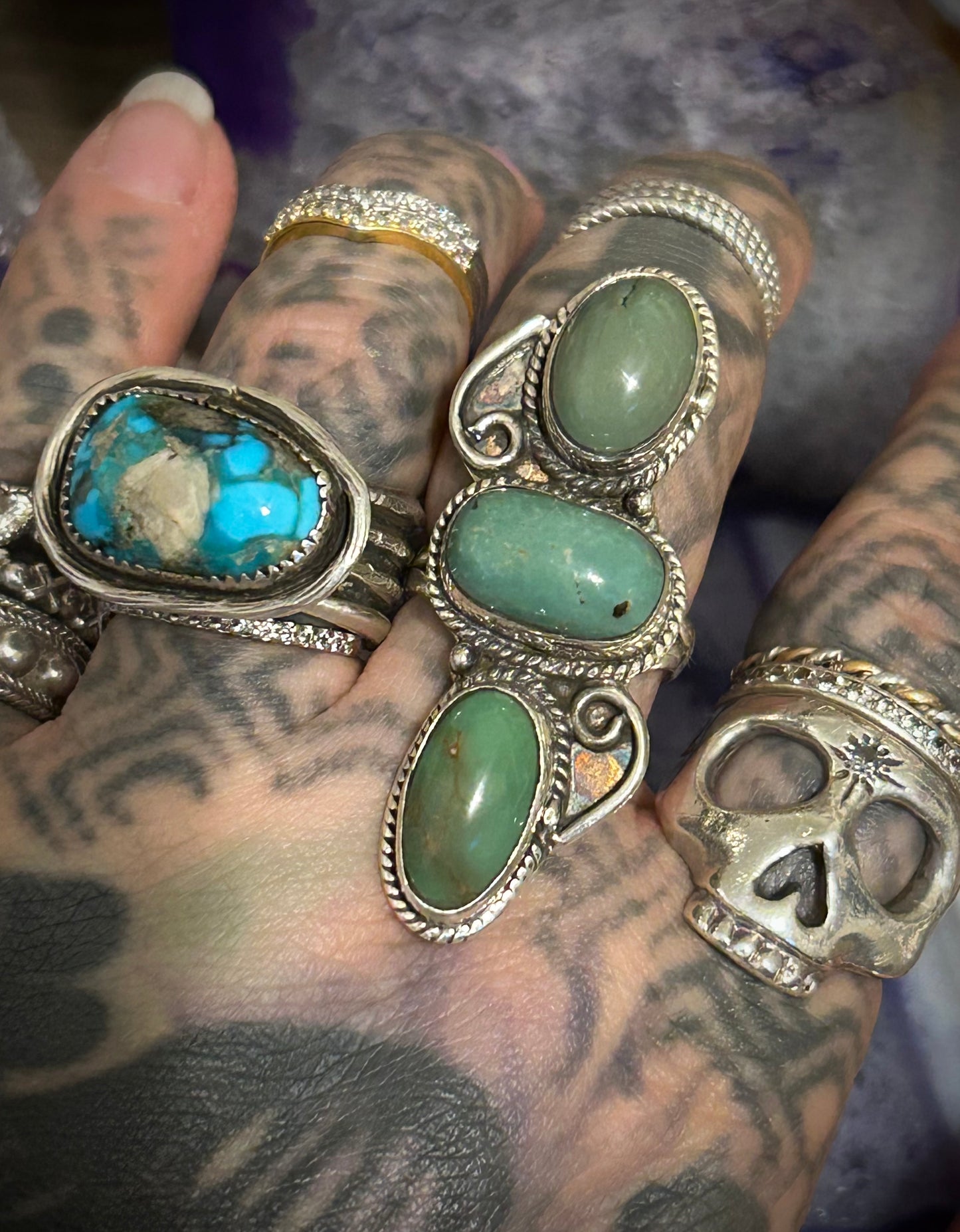 Sterling Silver Triple Stone Roysten Turquoise Ring Size 7