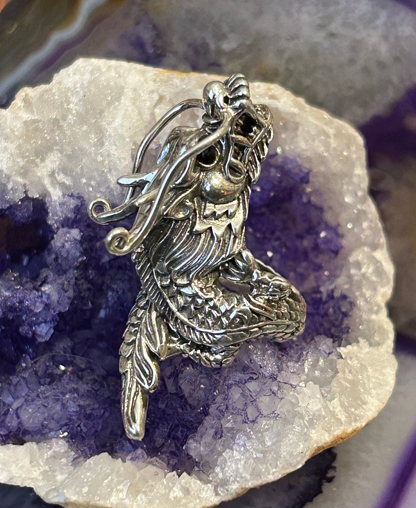 Sterling Silver Designer SOMS Statement Dragon Bypass Wrap Ring w/ Onyx Eyes