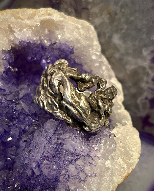 Vintage Sterling Silver Brutalist Panther/Jaguar Ring • Size 9