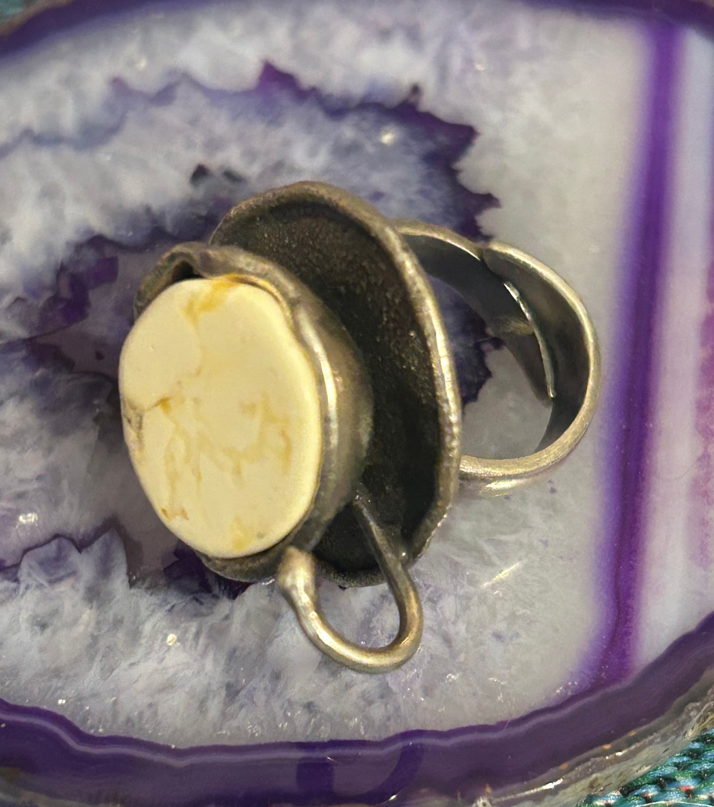 Sterling Silver And Butterscotch Amber Coffee Tea Cup Adjustable Ring