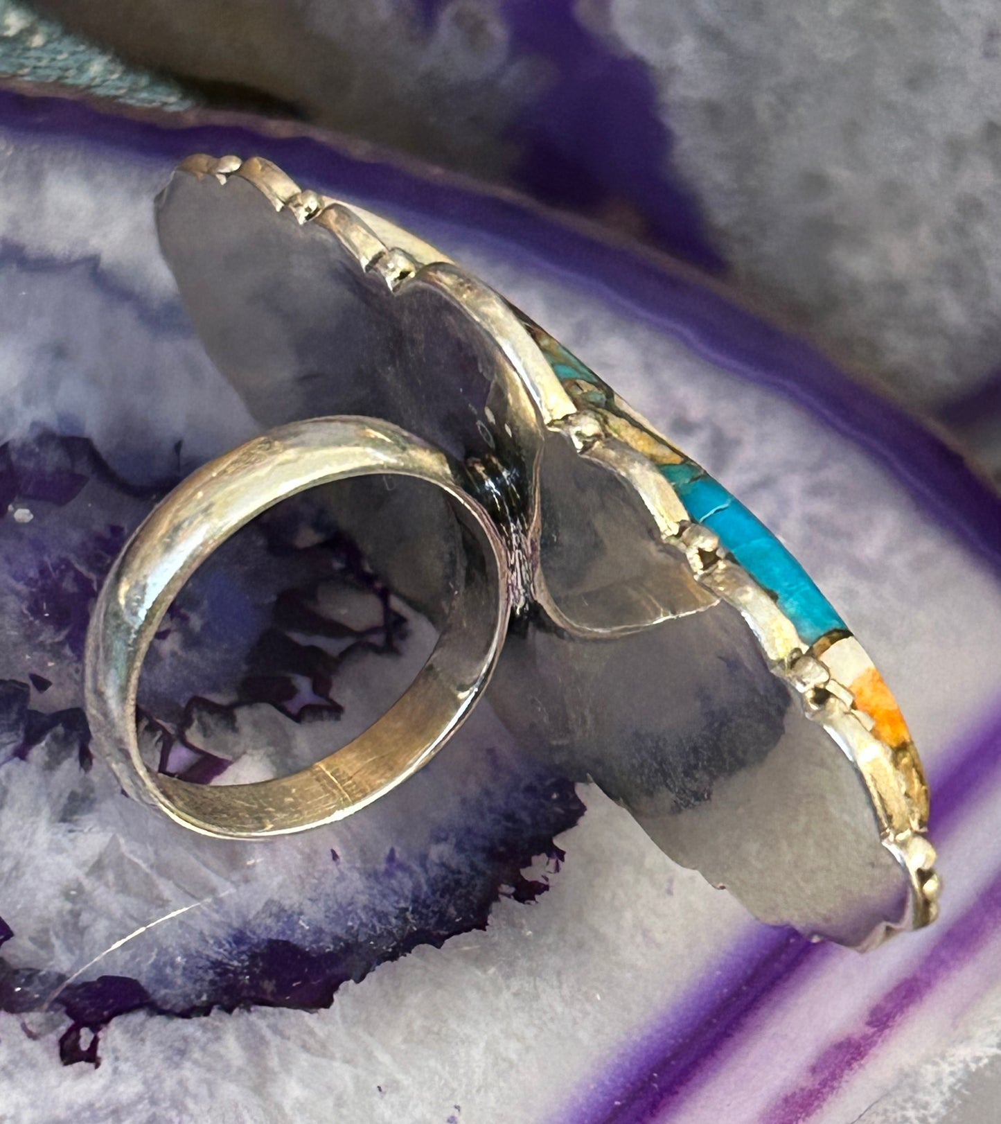 Sterling Silver Spiny Oyster Turquoise Statement Ring Size 7
