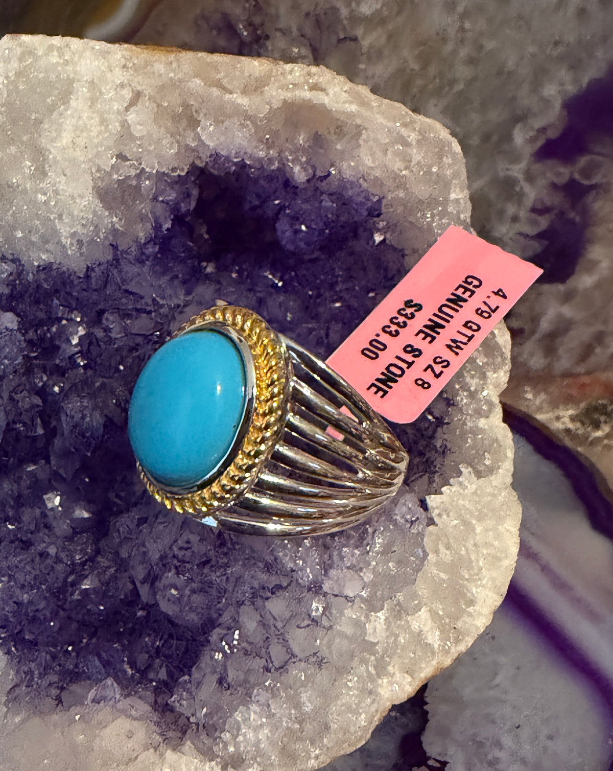 Sterling Silver And Sonora Turquoise Two Tone Chunky Ring Size 8