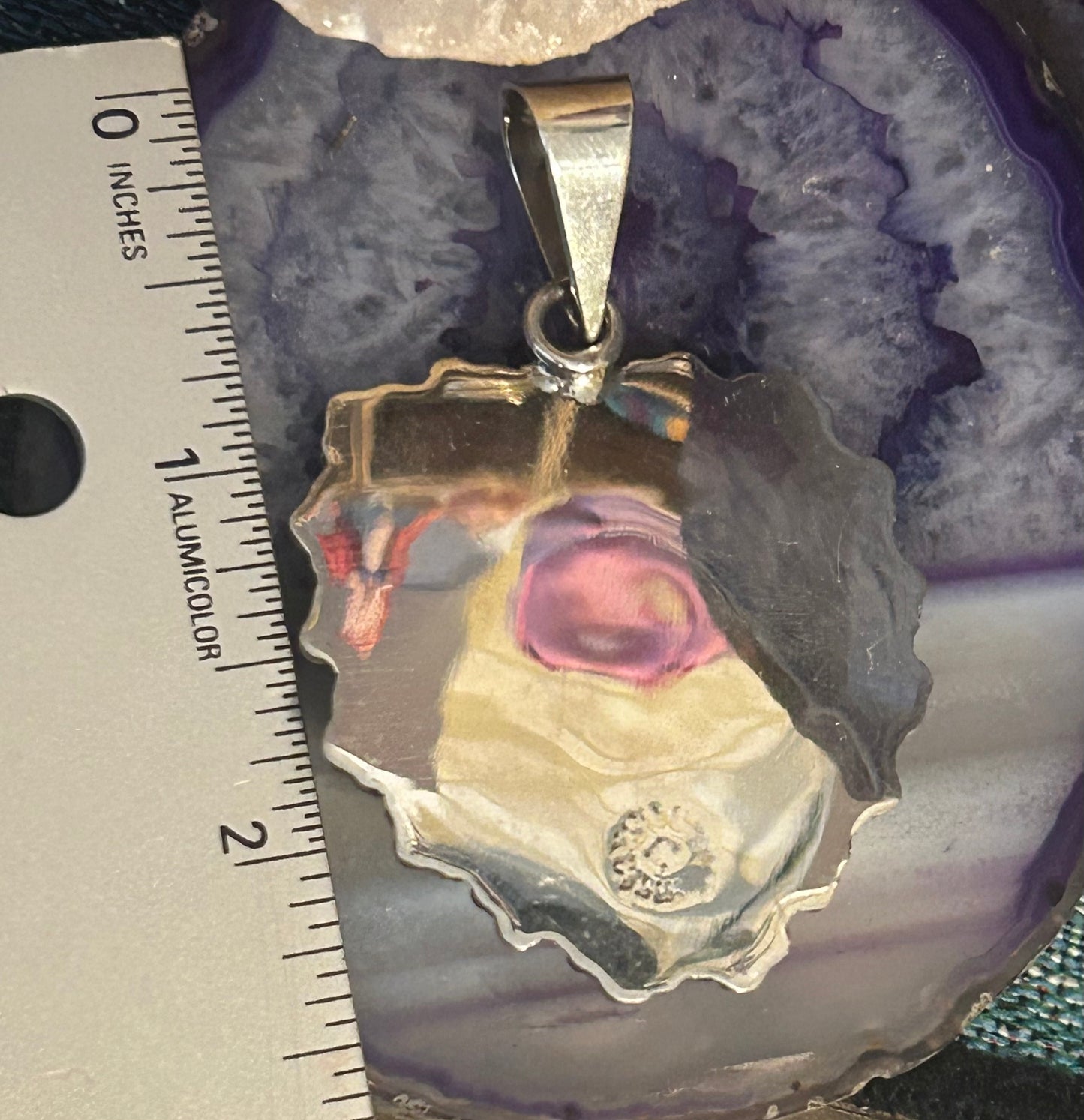 Sterling Silver Taxco Mexico Seeing Eye Heart W/ Rose And Birds Large Pendant