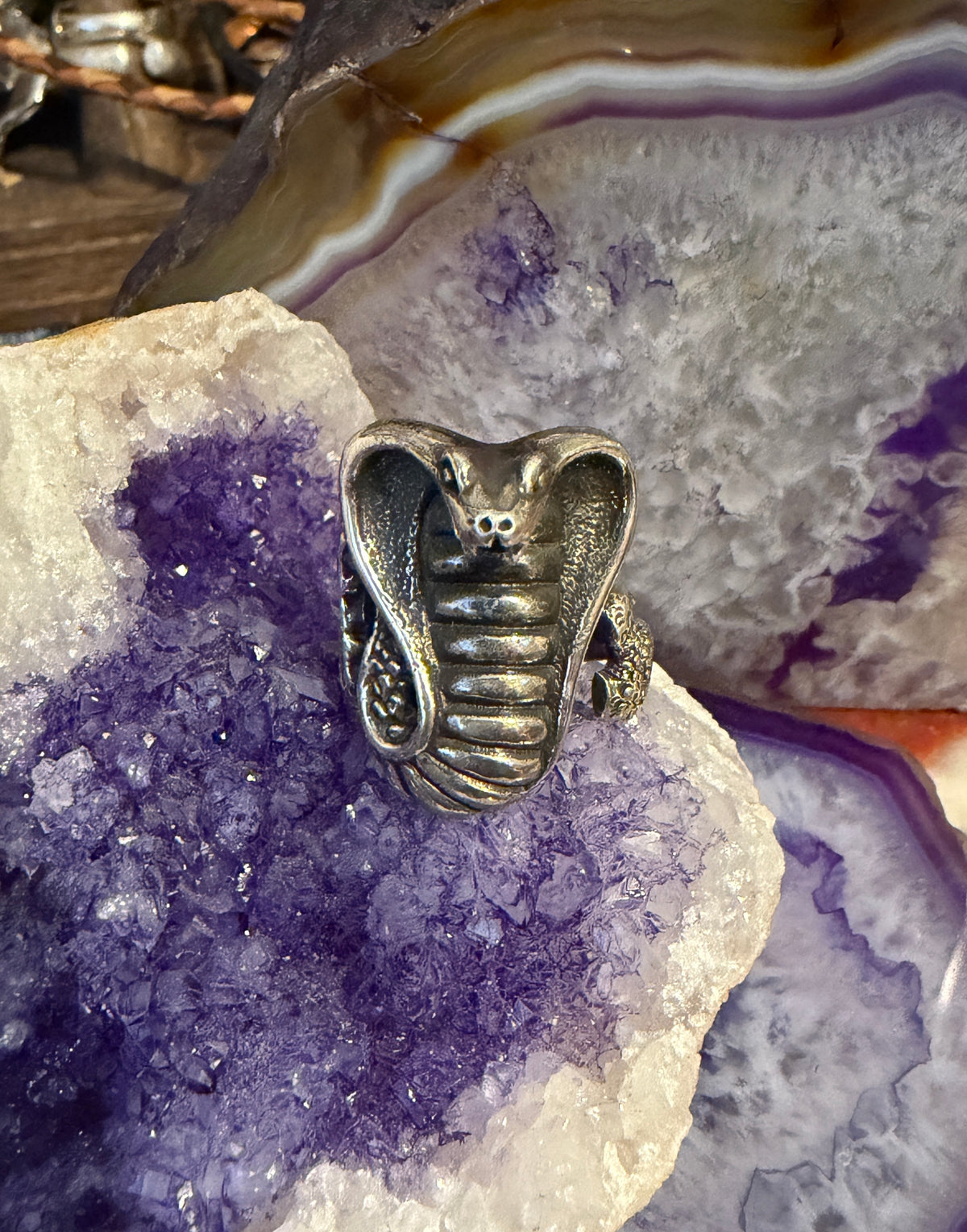 Sterling Silver Modern Taxco Mexico Large Cobra Snake Ring Sz 9-10