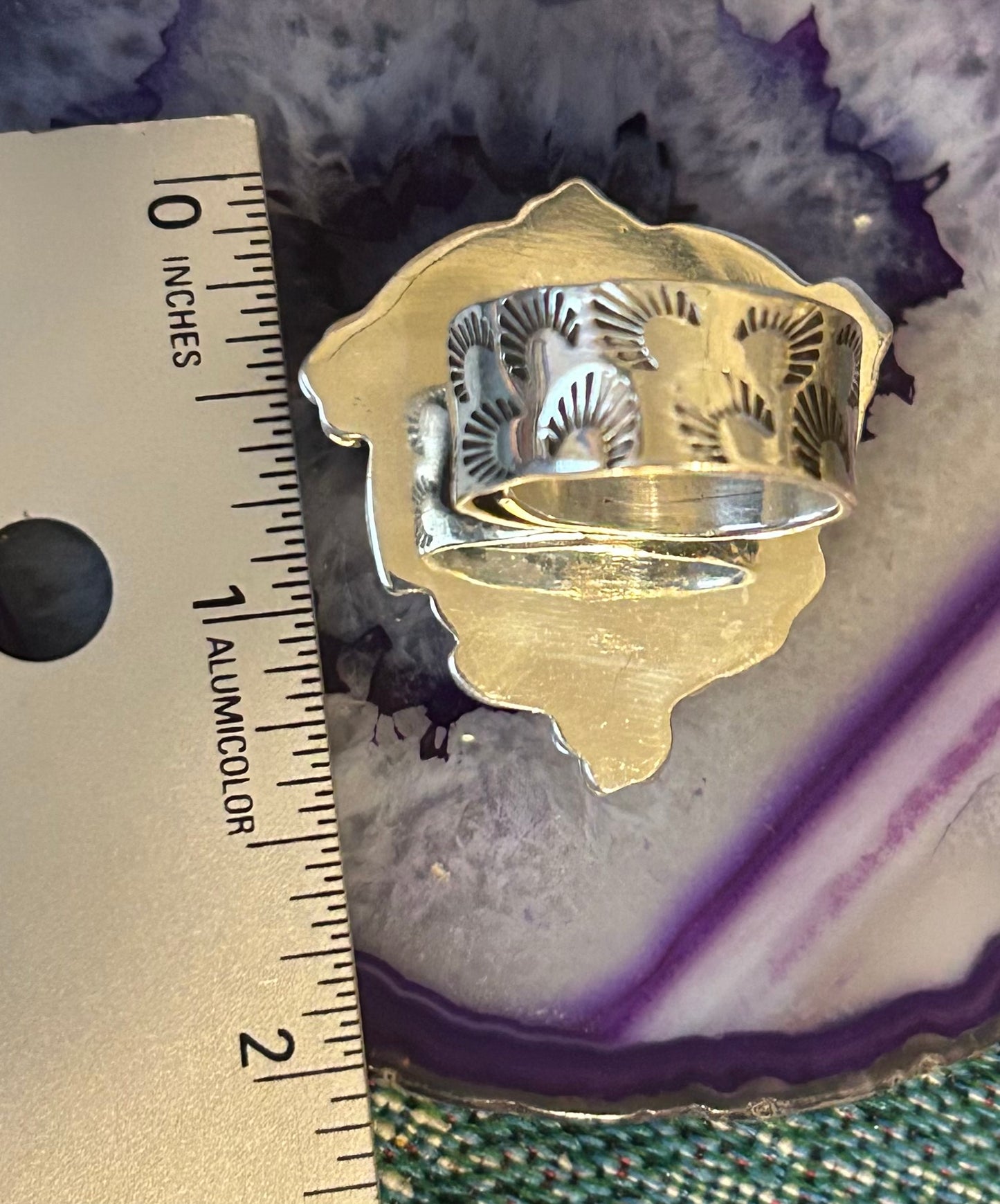 Taxco Mexico Sterling Silver Large Lavender Zircon Heart & Flowers Ring Adjustable