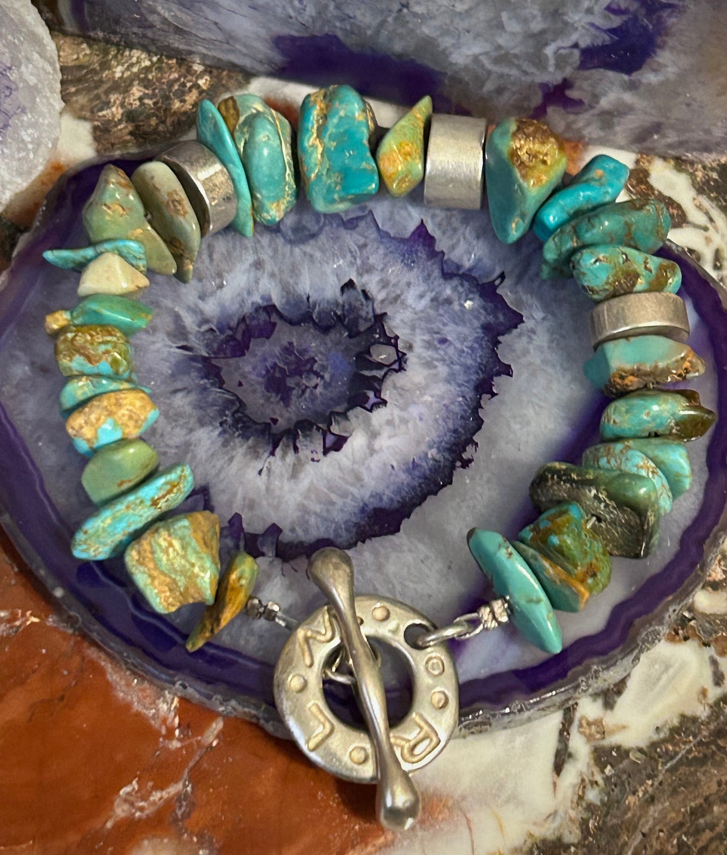 Sterling Silver RLM Robert Lee Morris Turquoise & Silver Toggle Bracelet