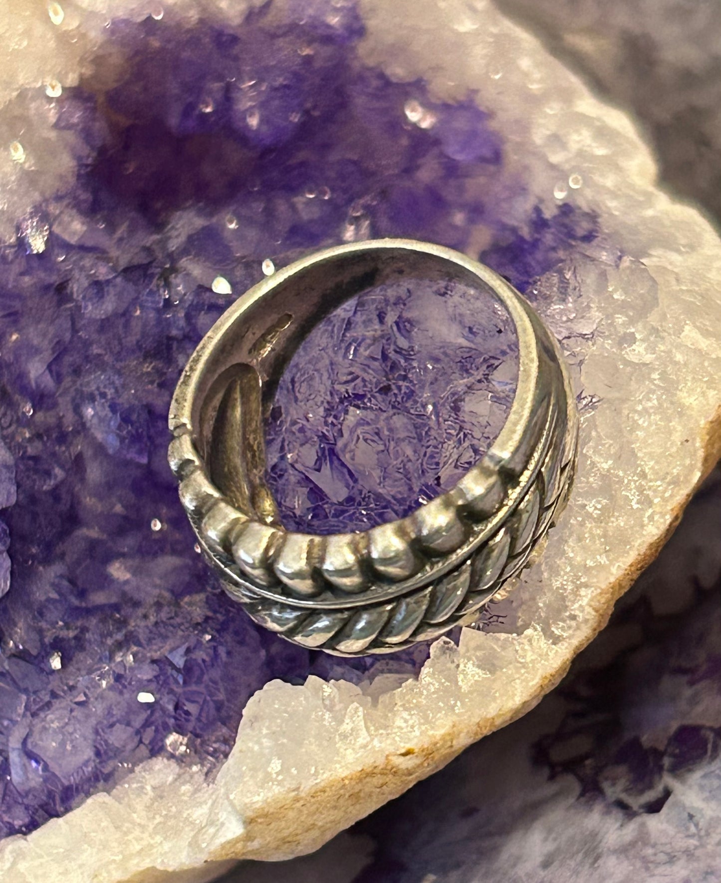 Vintage Sterling Silver Wide Rope Design Ring Size 7.75