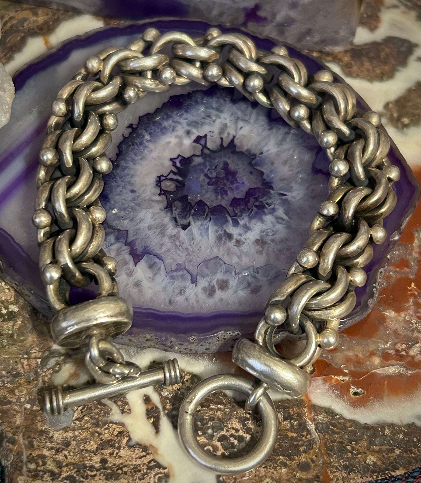 Vintage Sterling Silver 925 Chunky Link Toggle Bracelet