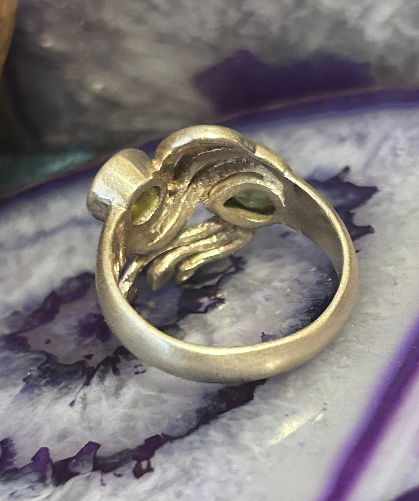 Vintage Sterling Silver Abstract Modernist Peridot Ring • Size 10
