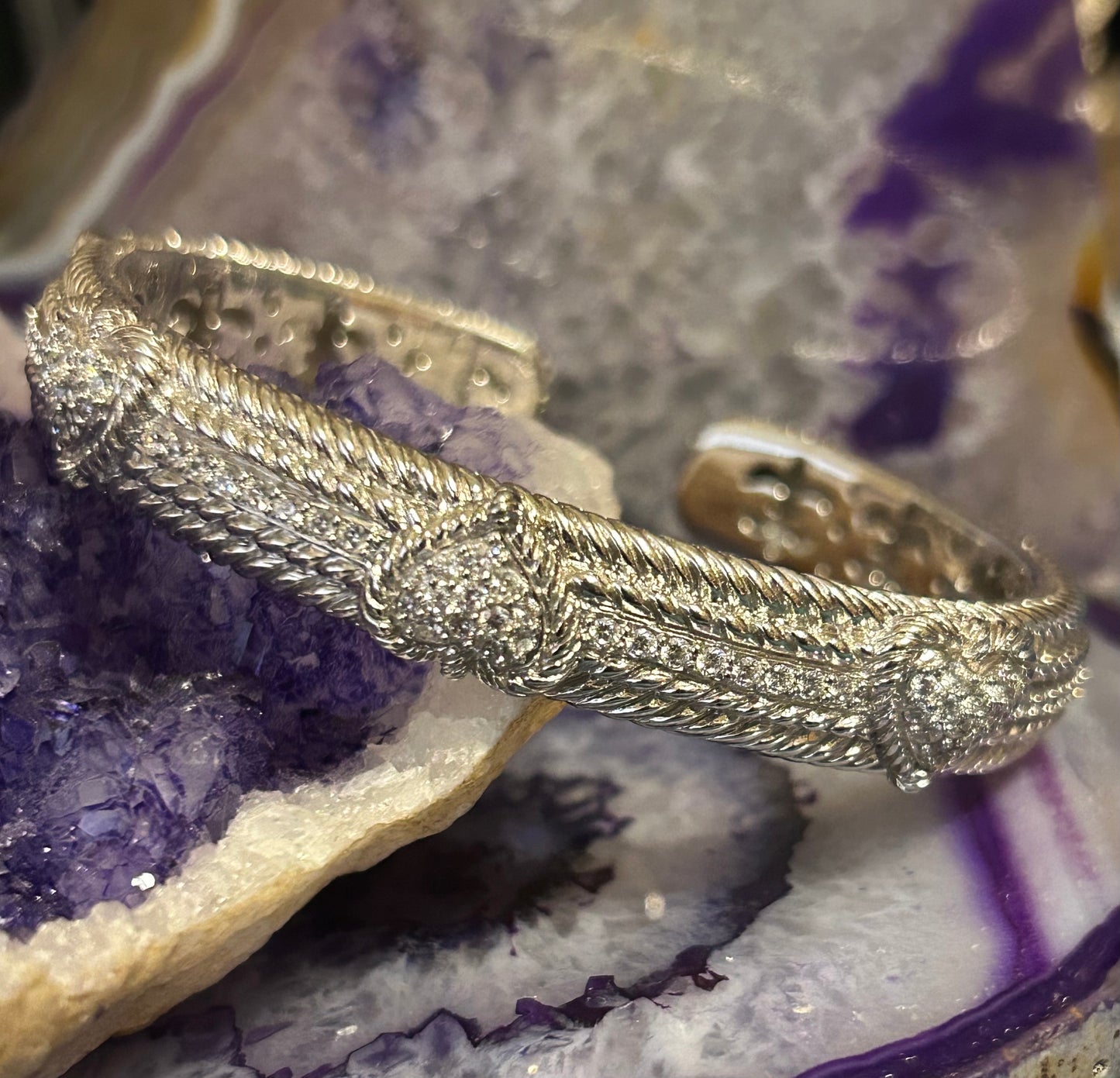 Sterling Silver Judith Ripka Hinged Heart CZ Cuff Bracelet