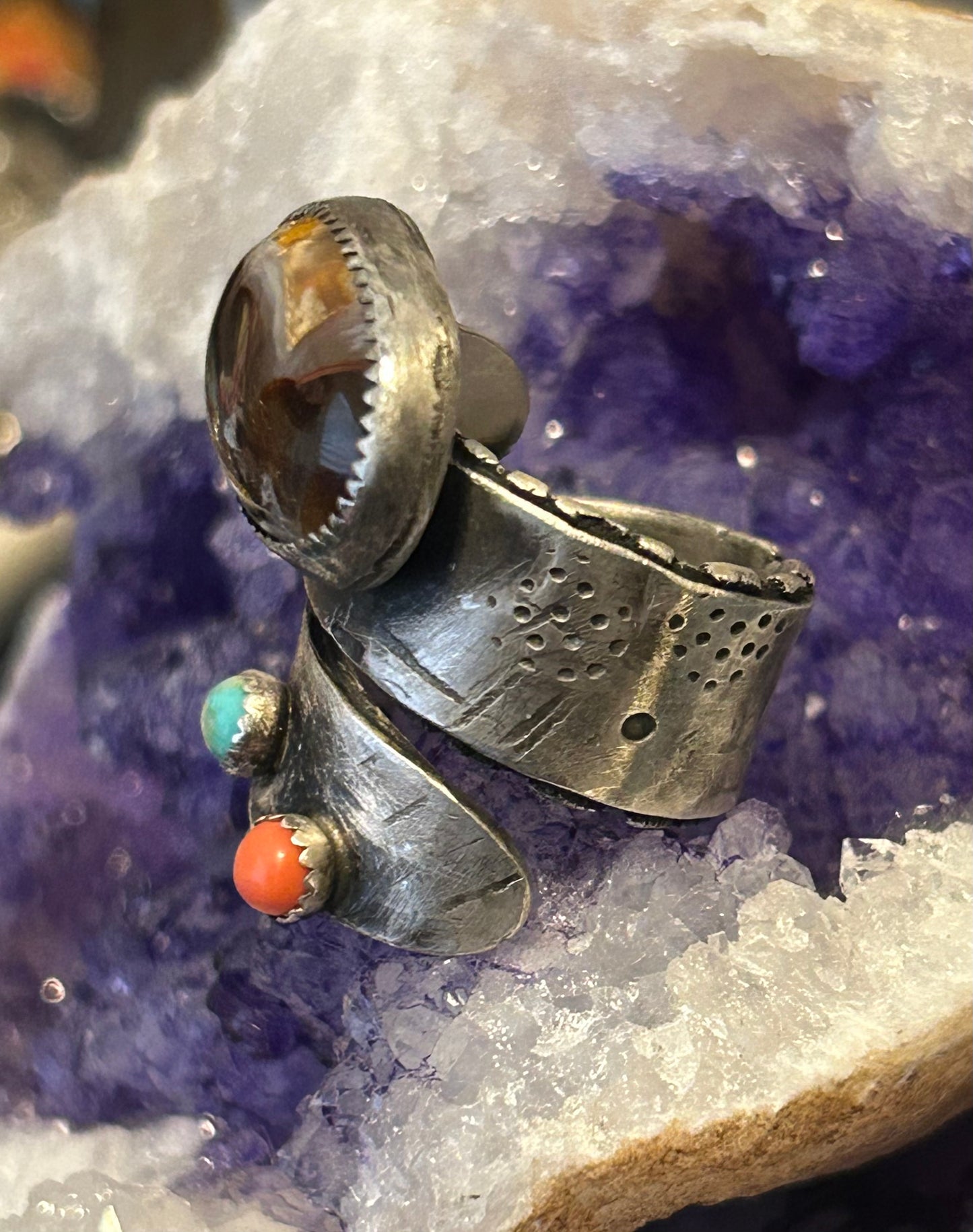 GUZ LOVE NO.108 • Abstract Sculptural Fire Agate Multi-Stone Ring