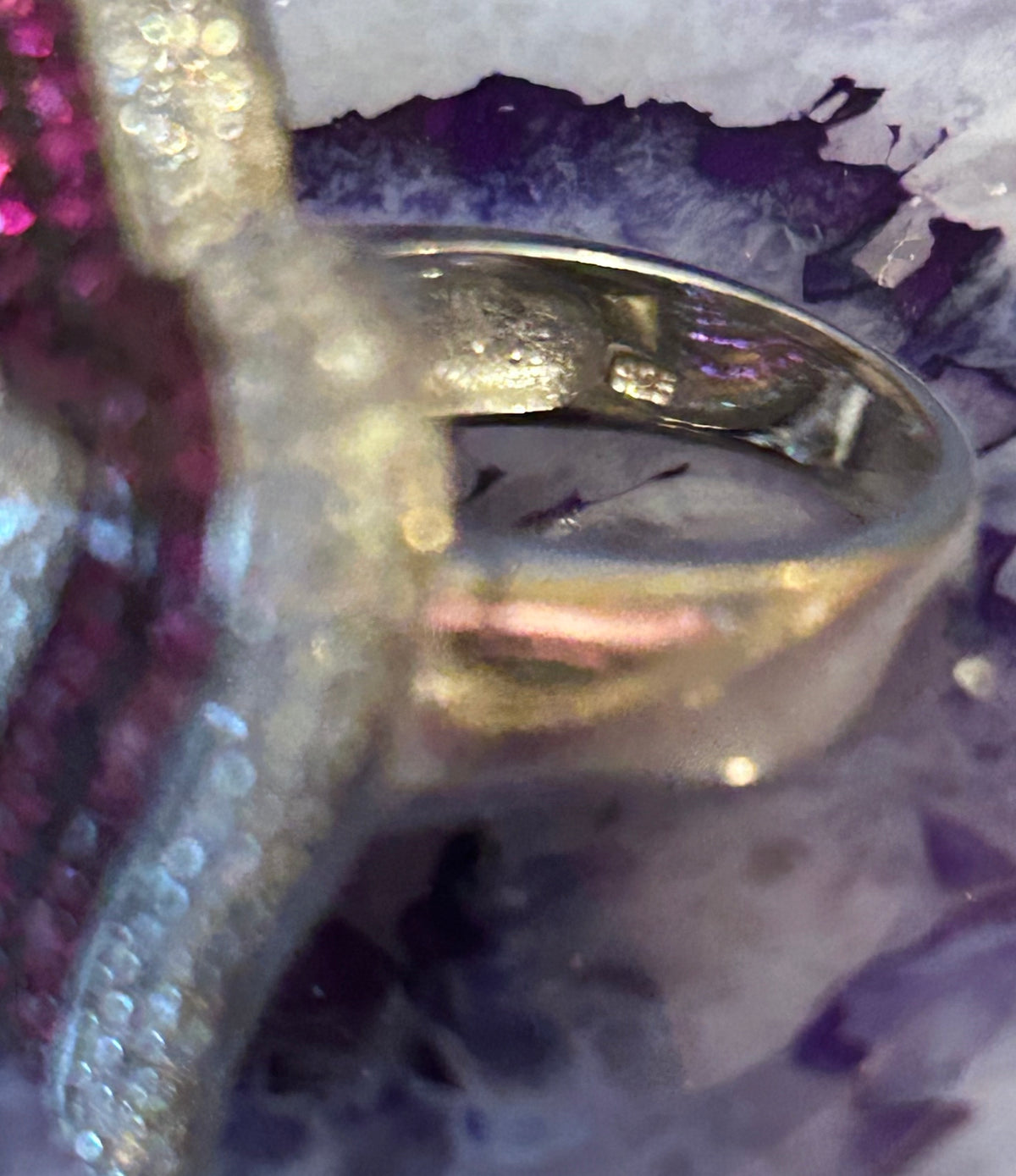 Sterling Silver Ruby & CZ Large Heart Ring Size 6.5