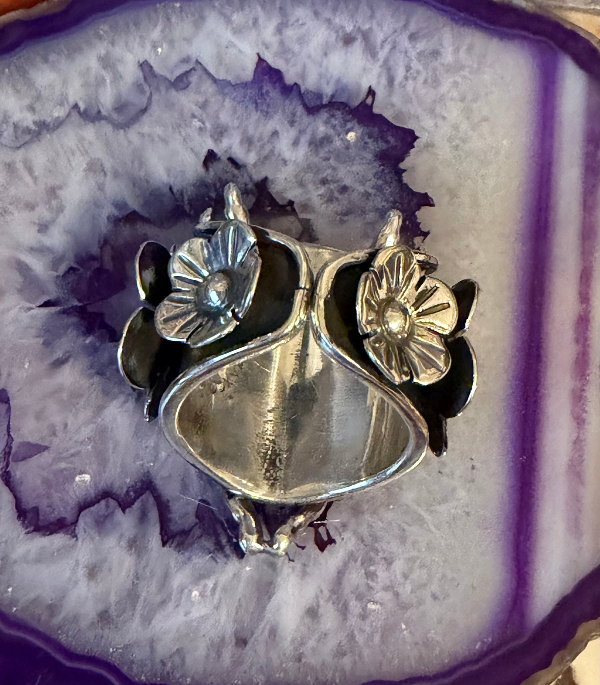 Taxco Mexico Sterling Silver Tarantula Spider & Flowers Ring • Size 7-9