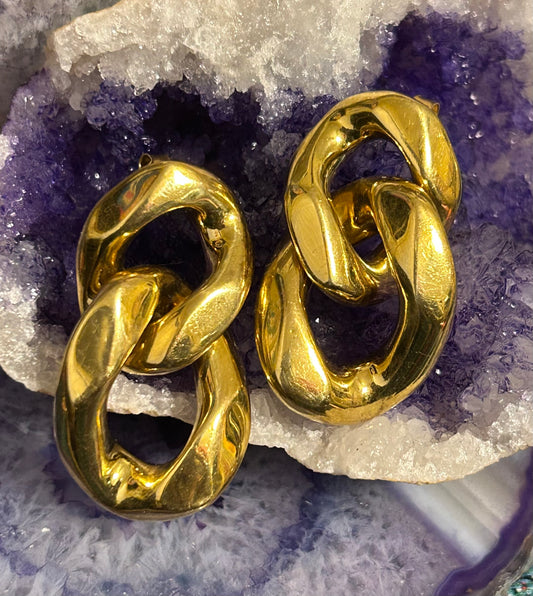 Vintage Gold Over Sterling Silver Puff Cuban Link Push Back Earrings