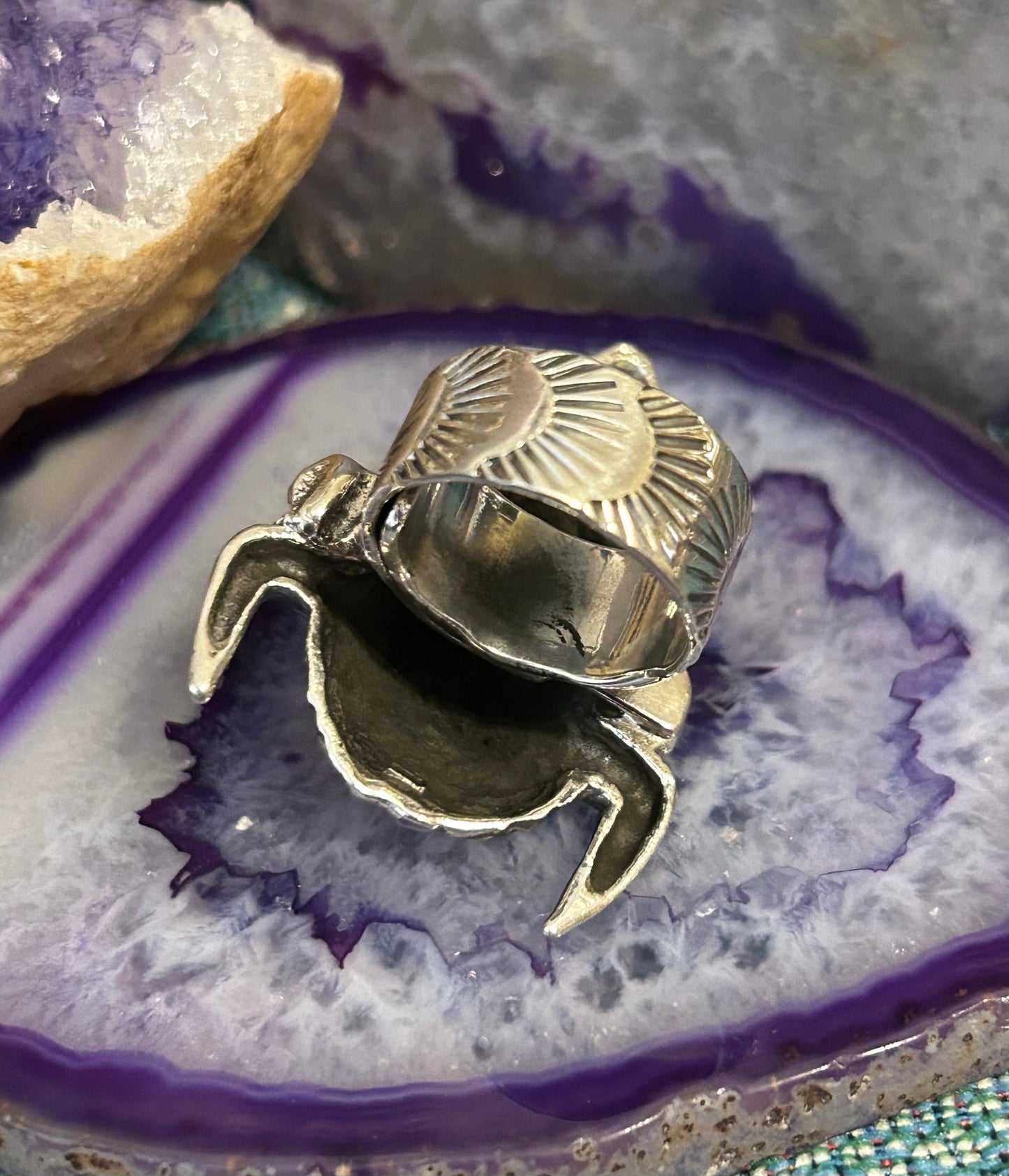 Sterling Silver Taxco Mexico Bison Head Adjustable Statement Ring