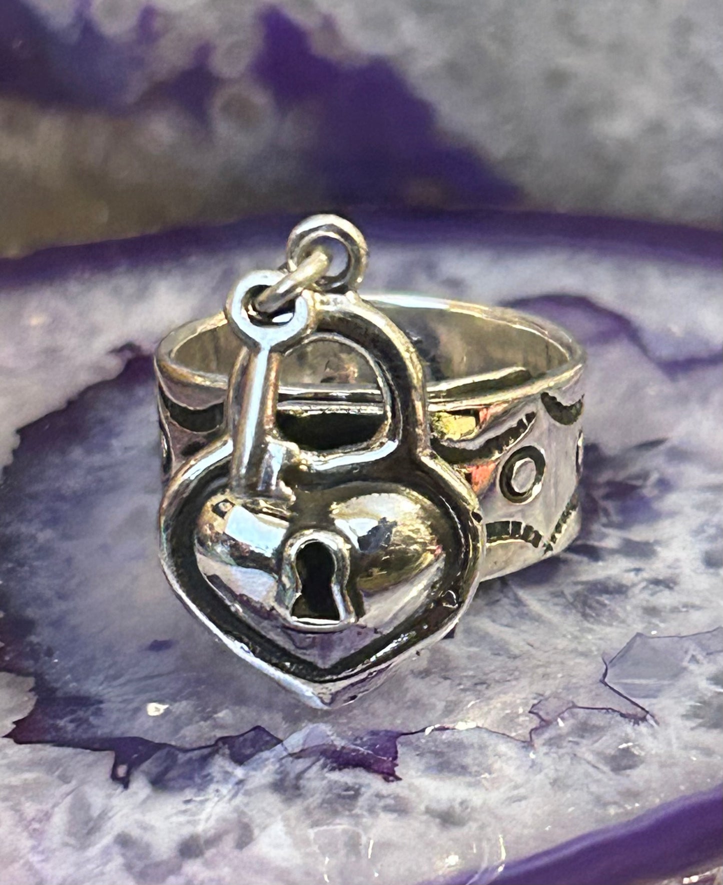 Sterling Silver Modern Taxco Mexico “Key To My Heart” Ring Adjustable