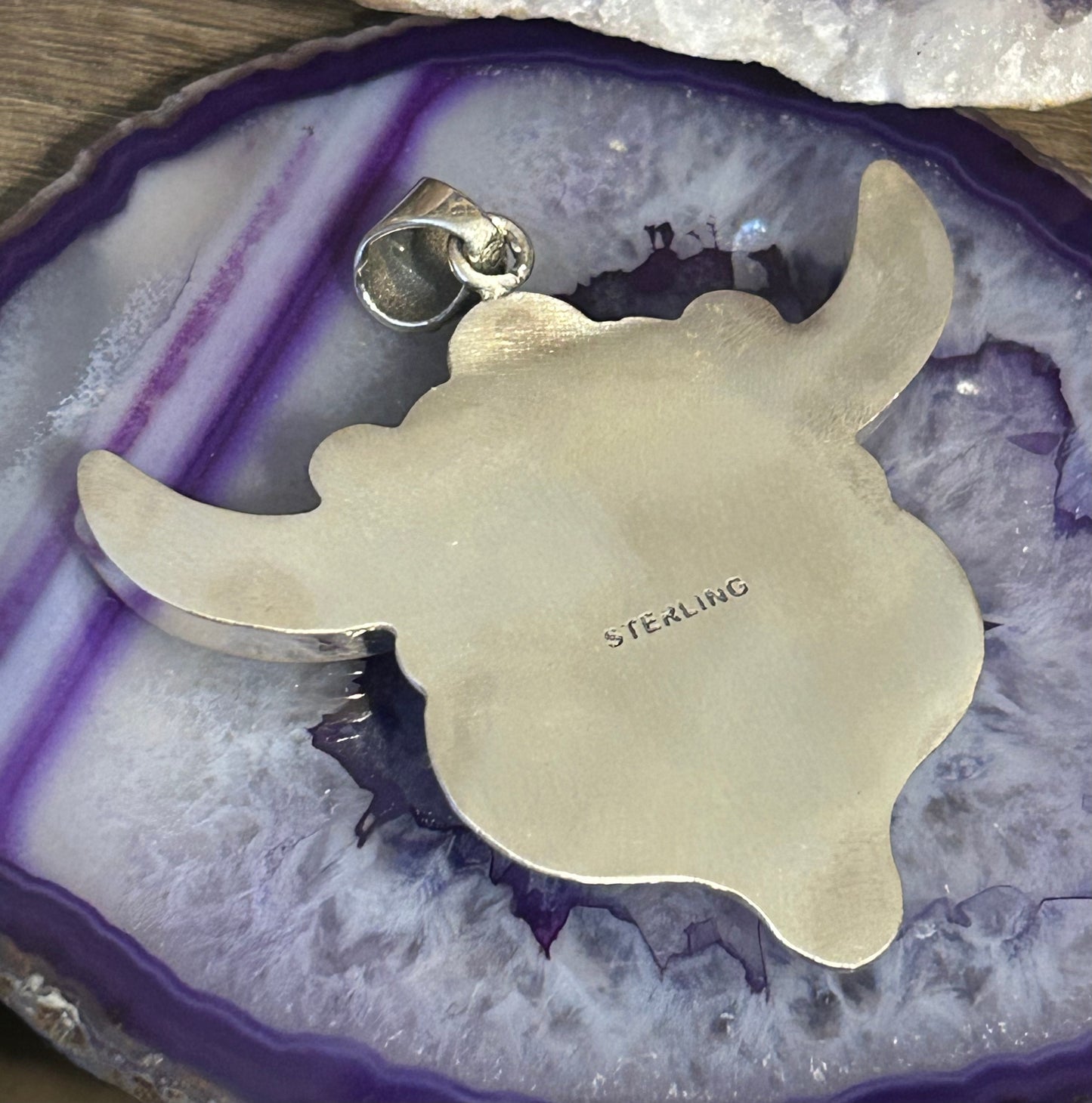 Sterling Silver Turquoise Multistone Longhorn Bull Pendant