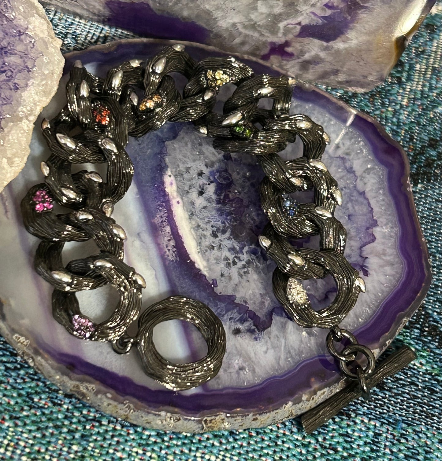 STEPHEN DWECK Fortuna Branch Sterling Silver, Diamonds, & Sapphire Link Bracelet