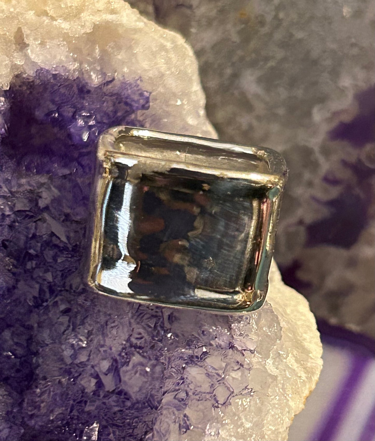 Sterling Silver Modernist Wide Square Band Ring • Size 7