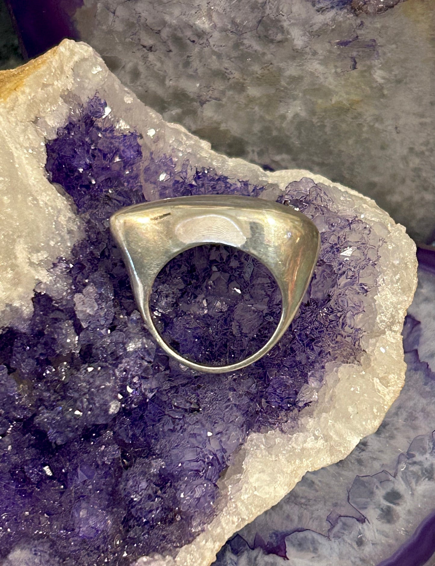 Vintage Sterling Silver Modernist Wave Signet Style Ring Size 6.75