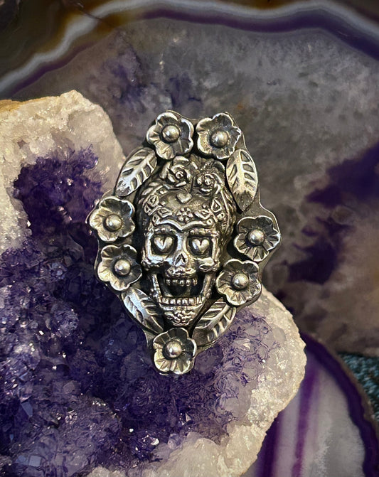 Sterling Silver Taxco Mexico Day Of The Dead Skull Ring Size 8.5