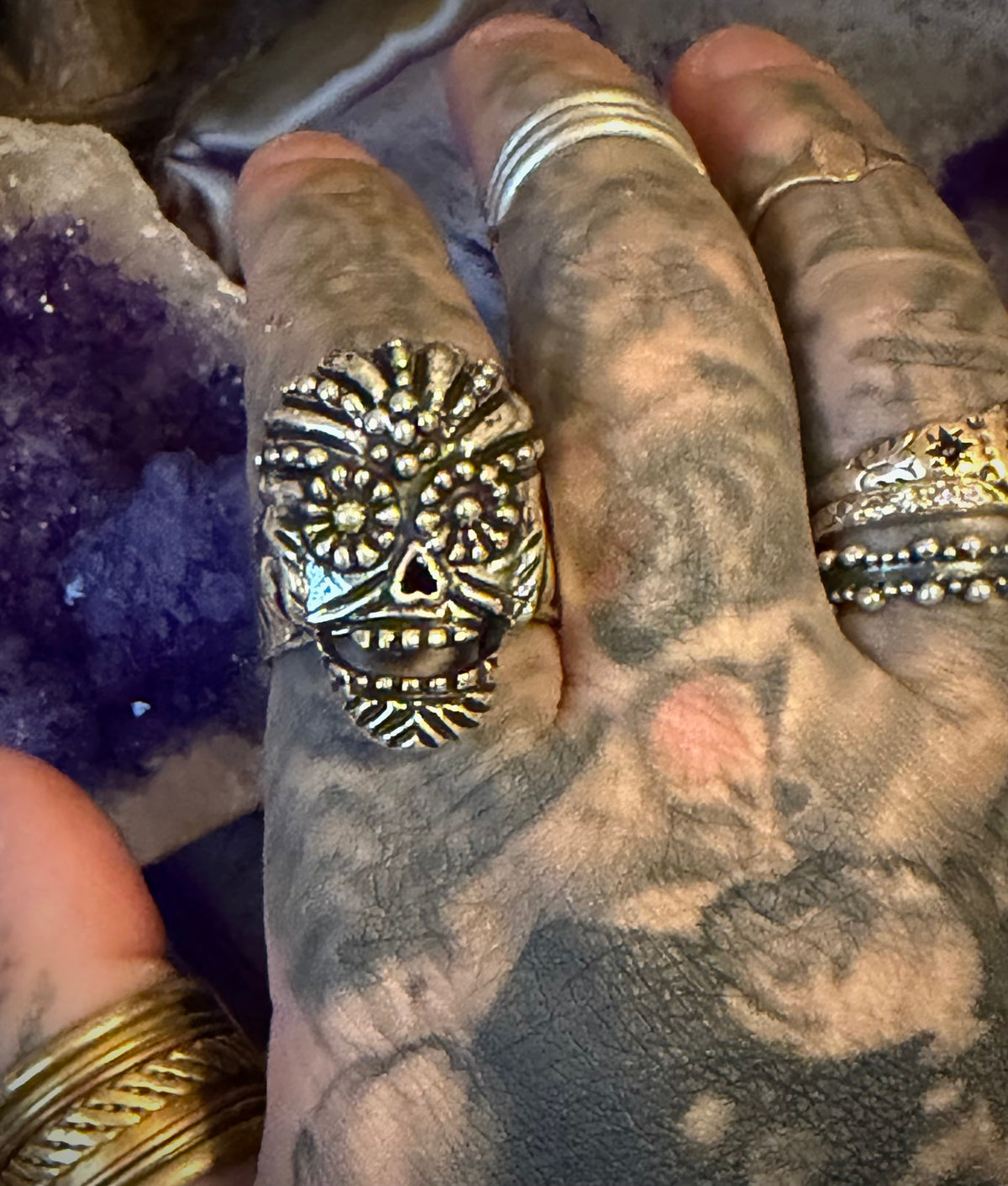Sterling Silver Modern Taxco Mexico Chunky Sugar Skull Ring