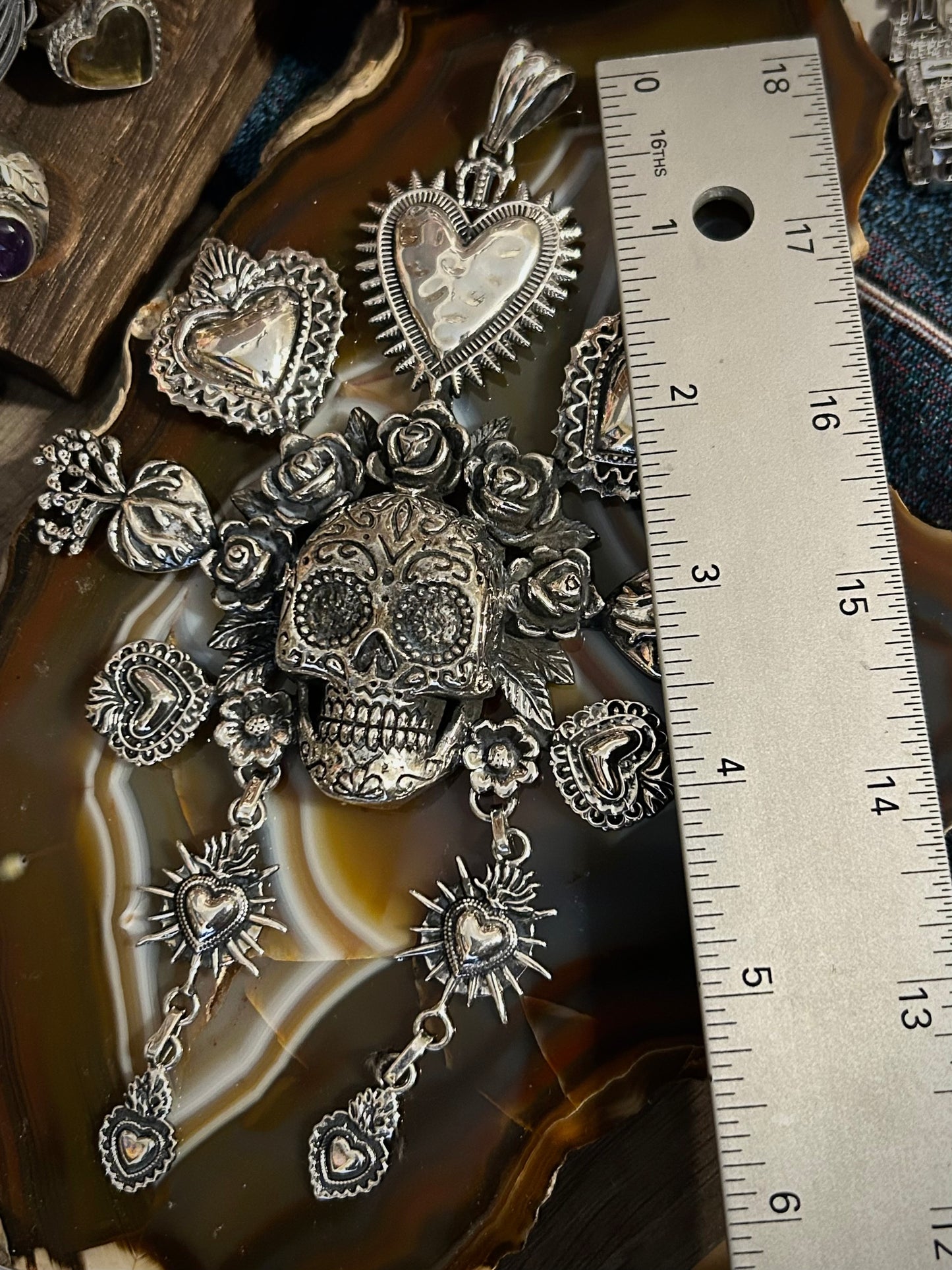 Sterling Silver Taxco Mexico HUGE Catrina Pendant