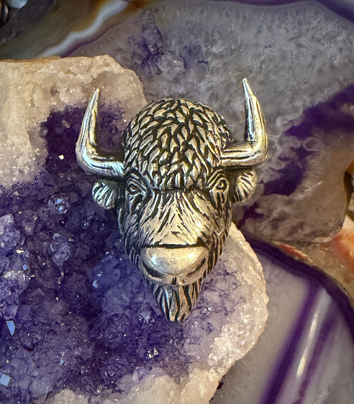 Sterling Silver Modern Taxco Mexico Buffalo Bison Adjustable Statement Ring
