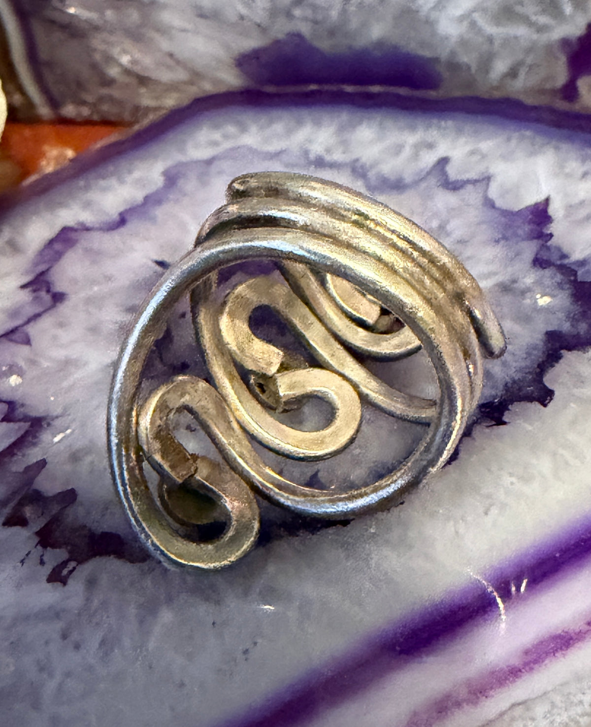 Vintage Estate Sterling Silver Wavy Swirl Dome Ball Ring Size 7