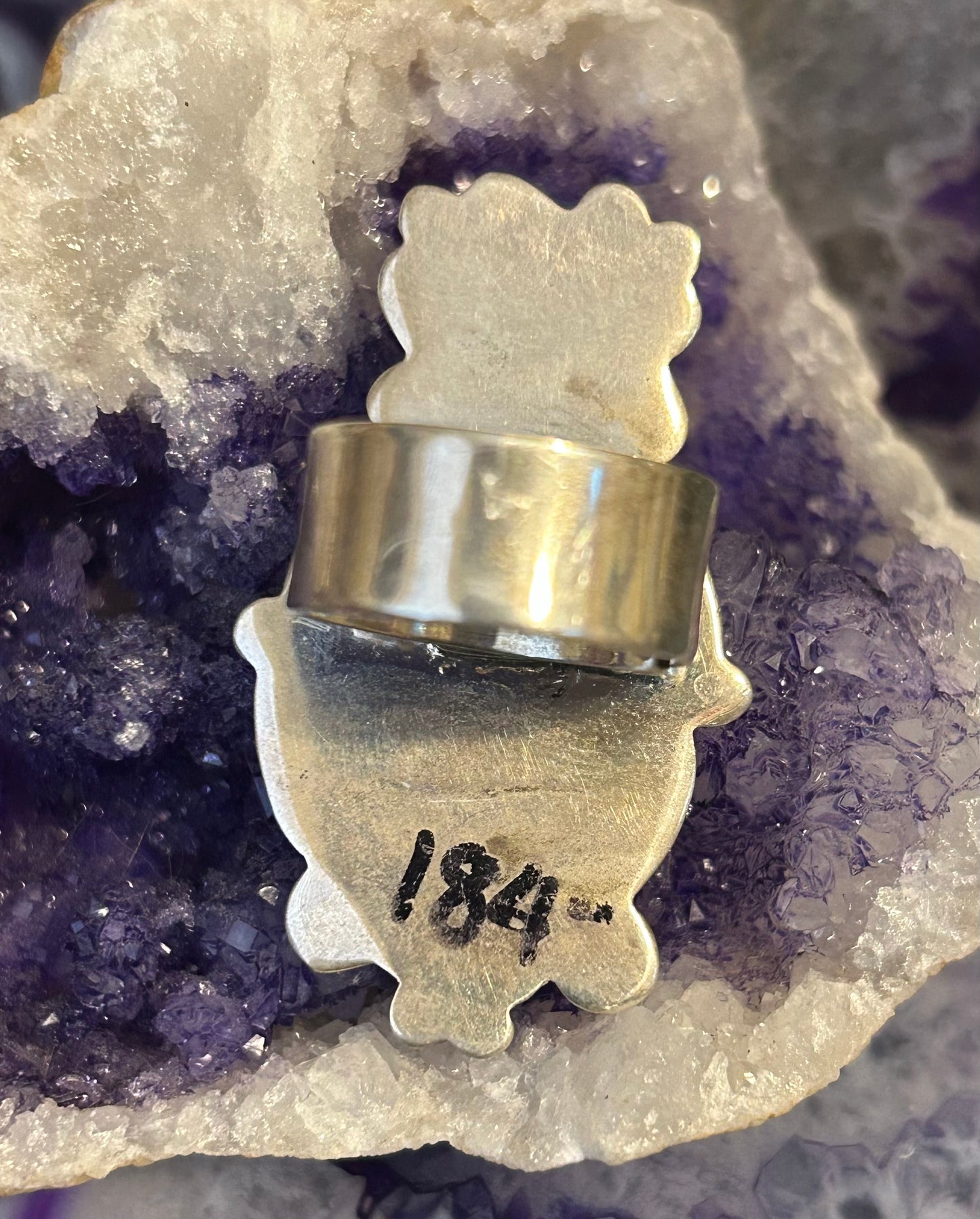 Sterling Silver Taxco Mexico Amethyst w/ Heart And Flower Adjustable Ring