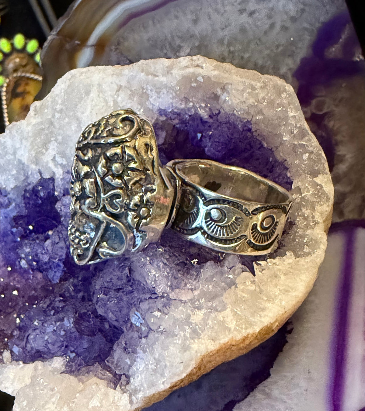 Sterling Silver Modern Taxco Mexico Chunky Statement 3D Sugar Skull Ring
