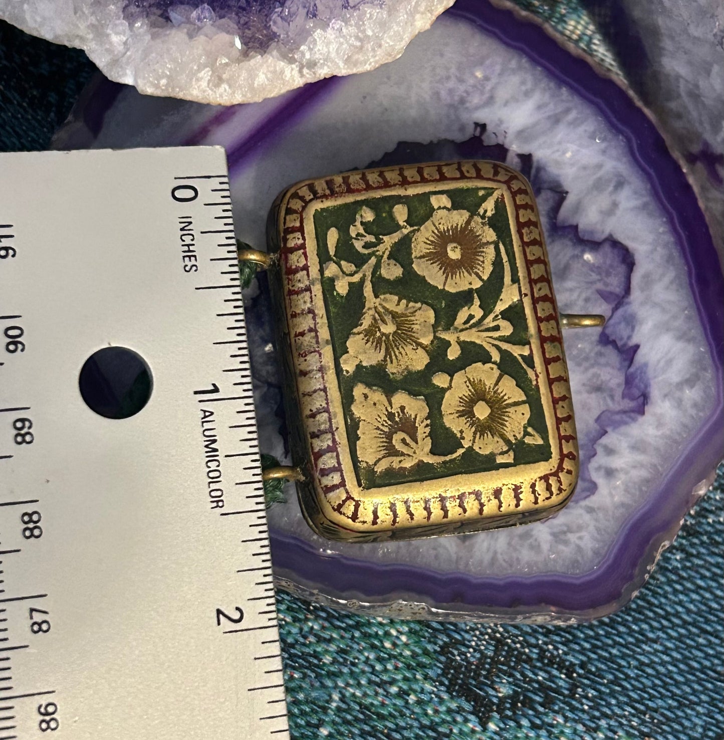 Antique Georgian Vinaigrette Case Floral Enamel Pendant Necklace