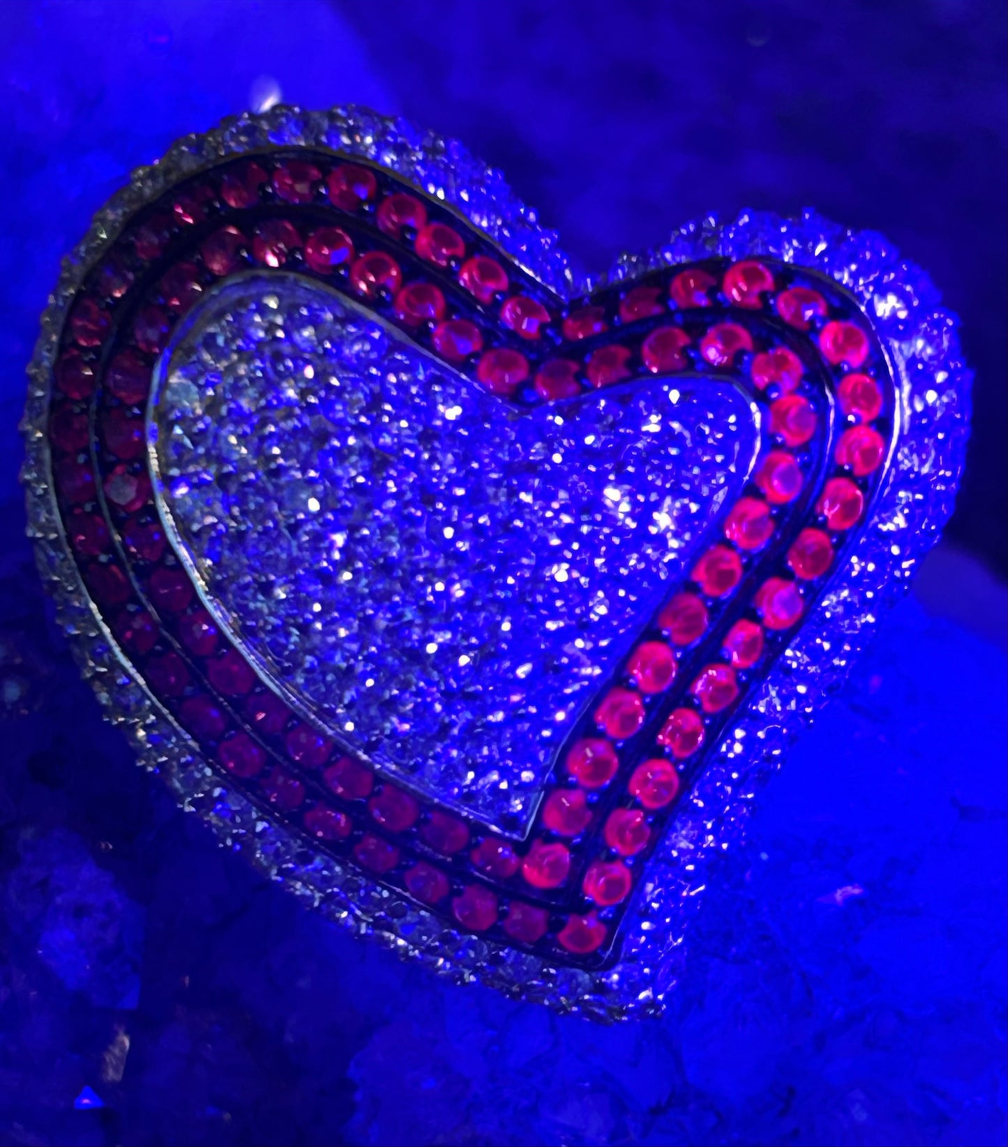 Sterling Silver Ruby & CZ Large Heart Ring Size 6.5