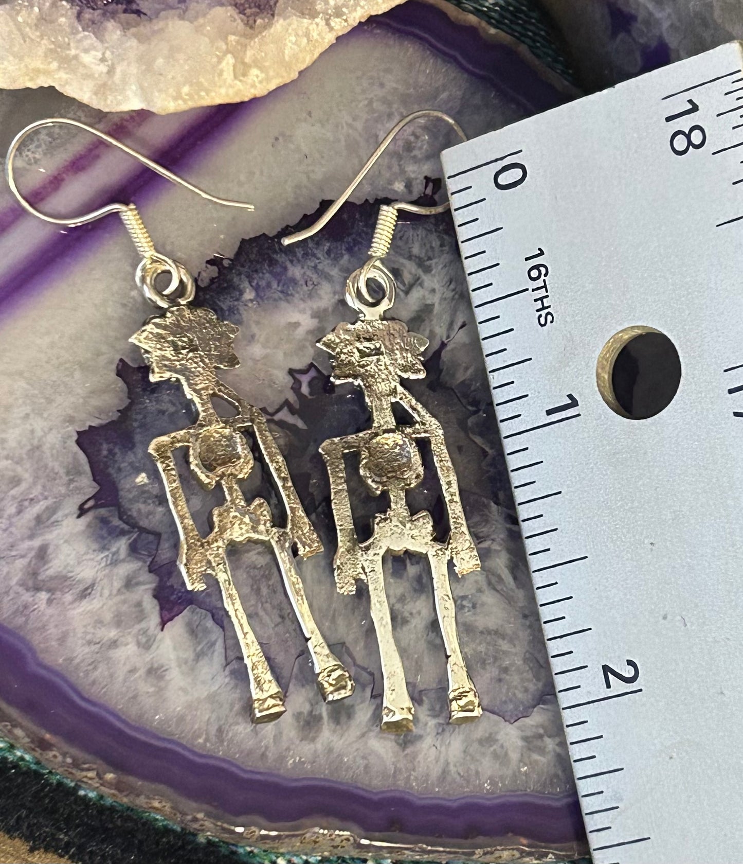 Sterling Silver Modern Taxco Mexico Skeleton Dia De Los Muertos Earrings