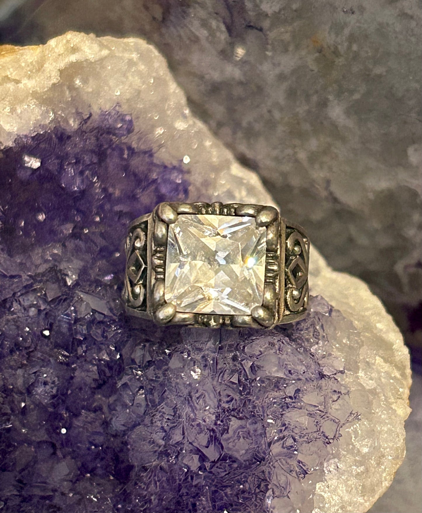 Silpada Vintage Sterling Silver Chunky CZ Filigree Ring • Size 5