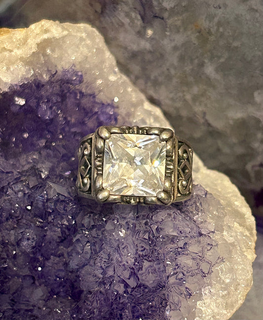Silpada Vintage Sterling Silver Chunky CZ Filigree Ring • Size 5